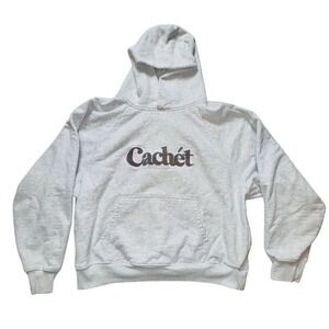Cachet Unisex Gray Chenille Logo Pullover Hoodie M Small Flaw Kangaroo‎ Pocket